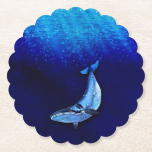 Whale Vertical Motion Scene To Down In Ocean Depth Paper Coaster