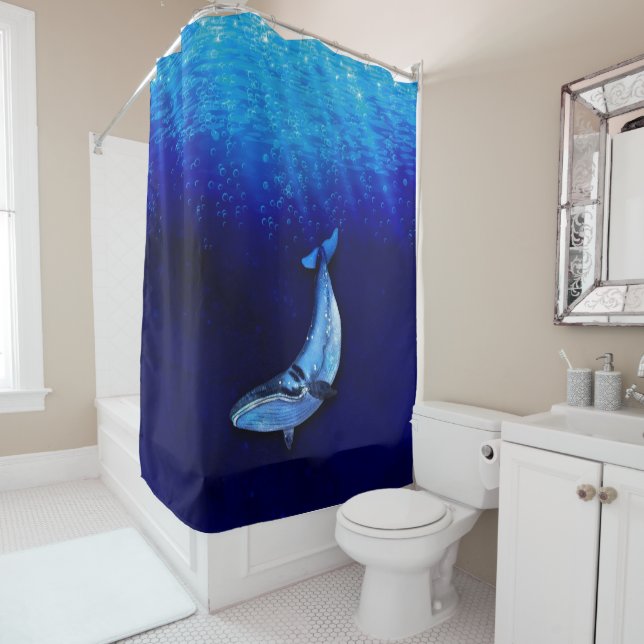 Whale Vertical Motion Scene To Down In Ocean Depth Shower Curtain (In Situ)