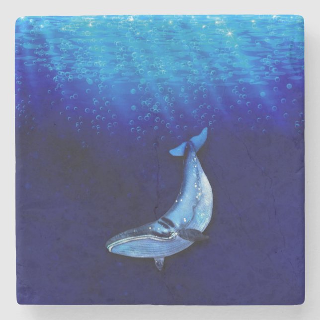 Whale Vertical Motion Scene To Down In Ocean Depth Stone Coaster (Front)