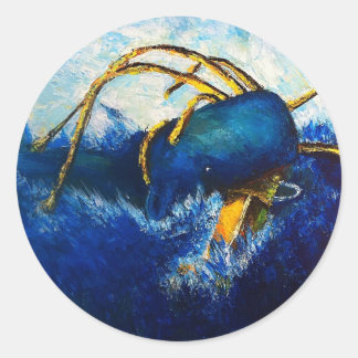 Whale Vs Colossal Squid Seascape Painting Classic Round Sticker