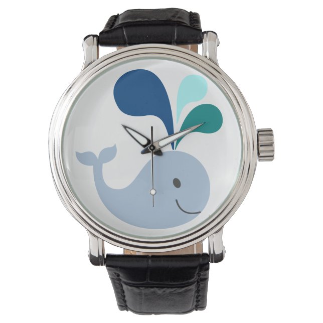 Whale Watch Vintage Leather Strap Black (Front)