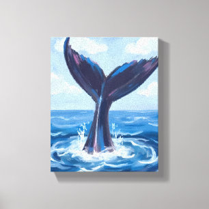 Whale Watching   Blue Ocean Watercolor Canvas Print
