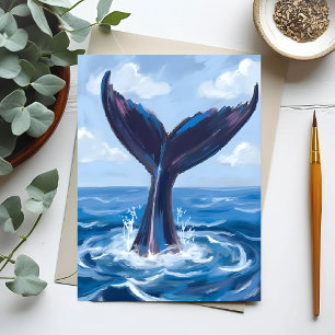 Whale Watching   Blue Ocean Watercolor Postcard