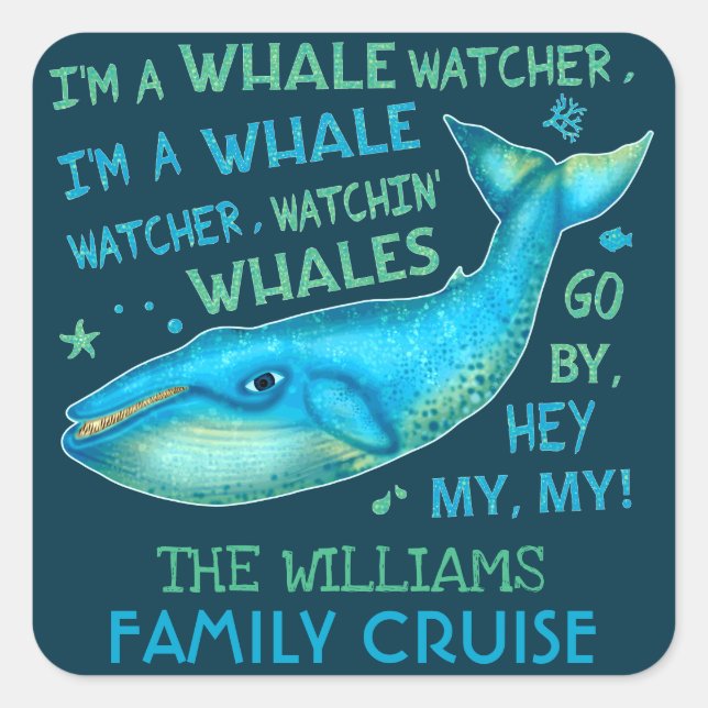 Whale Watching Family Vacation Cruise Personalised Square Sticker (Front)