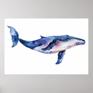 Whale Watercolor Poster