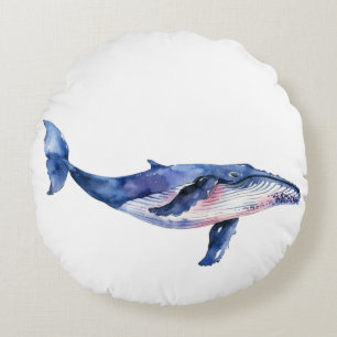 Whale Watercolor   Round Cushion
