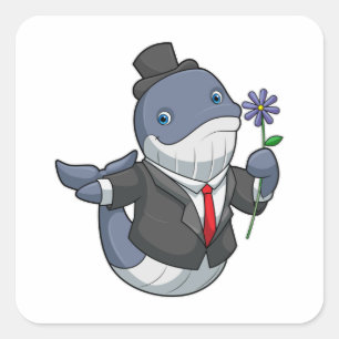 Whale Wedding Groom Flower Square Sticker