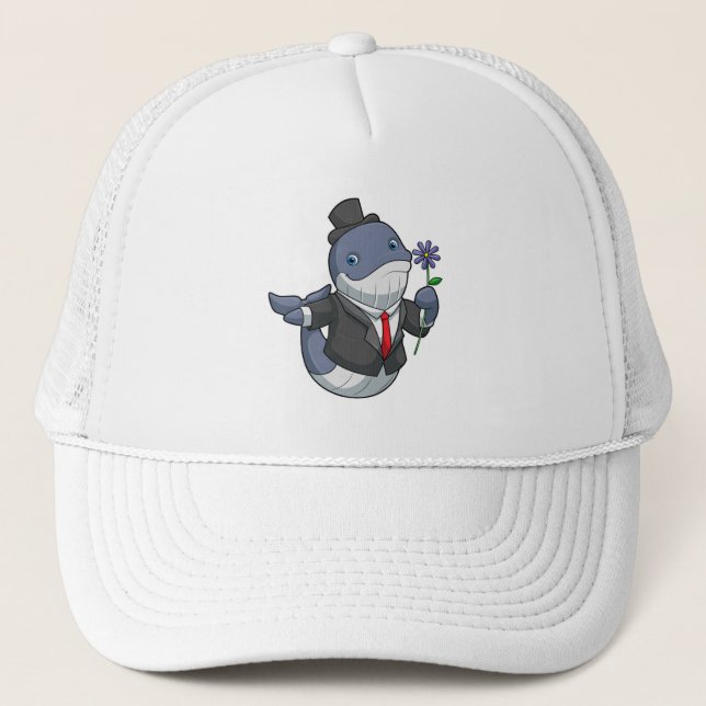 Whale Wedding Groom Flower Trucker Hat (Front)