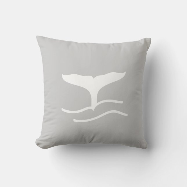 whale. WHITE on grey pillow (Front)