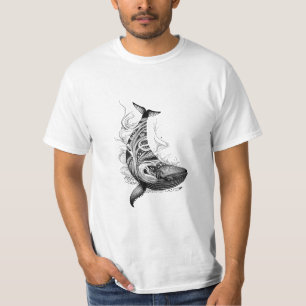 Whale Wild Animal Nature Illustration Art Tattoo T-Shirt