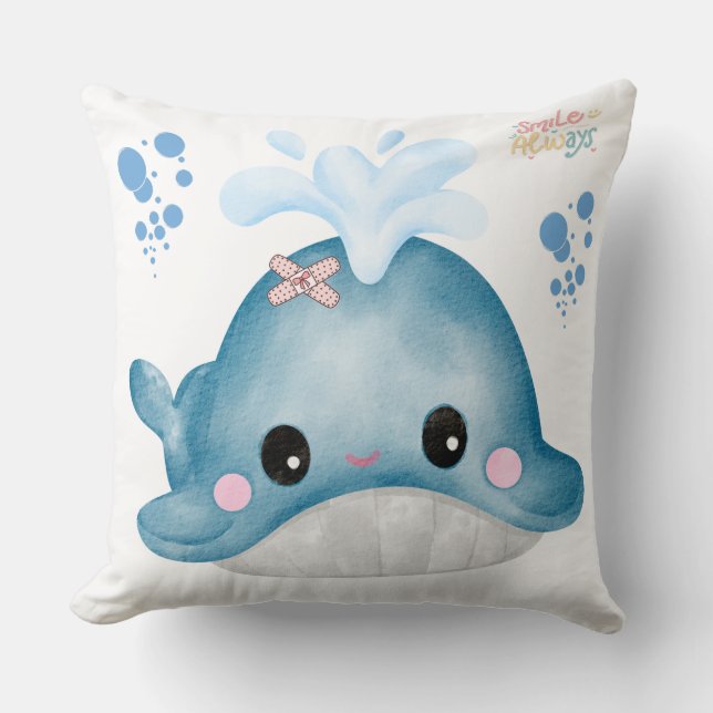 Whale with a bandage and bubble Pillow (Front)