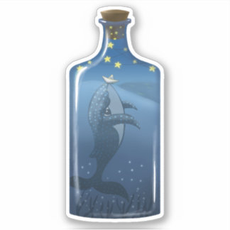 Whale with Boat and Stars in a Bottle Sticker