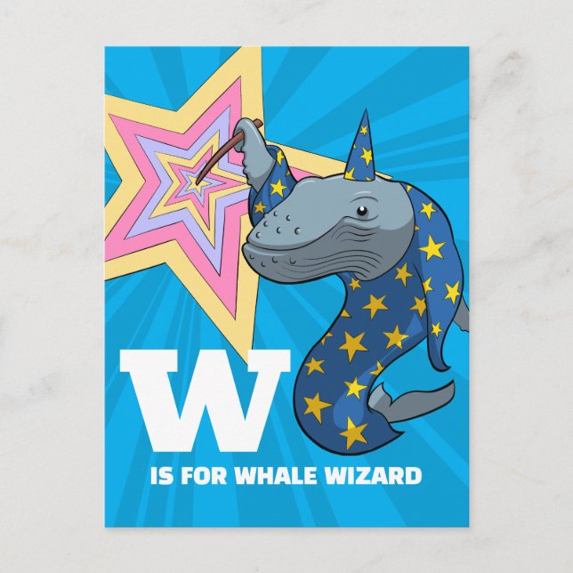 Whale Wizard Just For Fun Alphabet Character Postcard (Front)