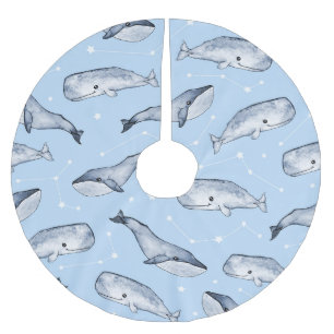 Whale Wonders: Watercolor Starry Sky Brushed Polyester Tree Skirt