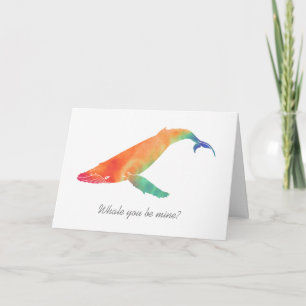 Whale You Be Mine Valentine's Day Watercolor Holiday Card