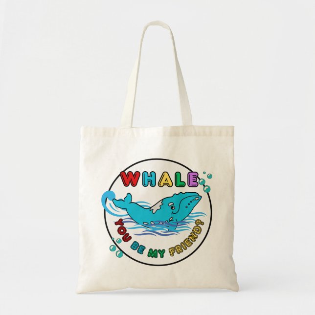 Whale You Be My Friend Blue Bubble Humpback Whale Tote Bag (Front)