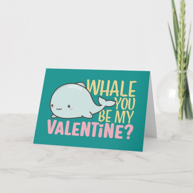 Whale You Be My Valentine Cute Kid Valentine's Day Holiday Card (Front)