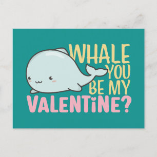 Whale You Be My Valentine Cute Kid Valentine's Day Postcard