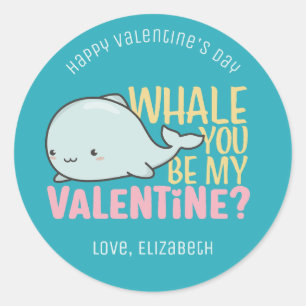 Whale You Be My Valentine Cute Kids Valentines Day Classic Round Sticker