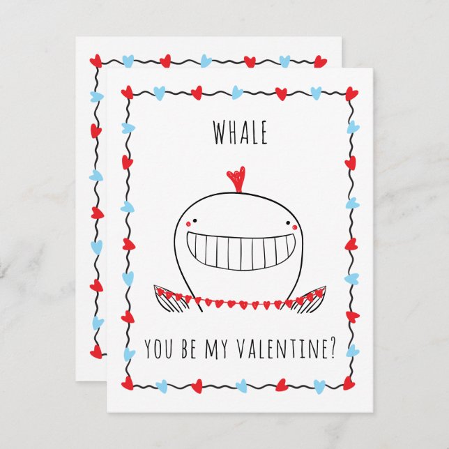 Whale You be My Valentine Funny Valentine's Day Card (Front/Back)