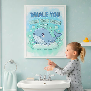 Whale You Wash Your Hands Kids Bathroom Wall Art