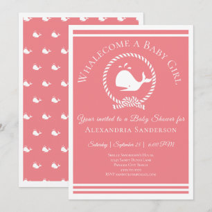 Whalecome a Baby girl Nautical Shower Invitation