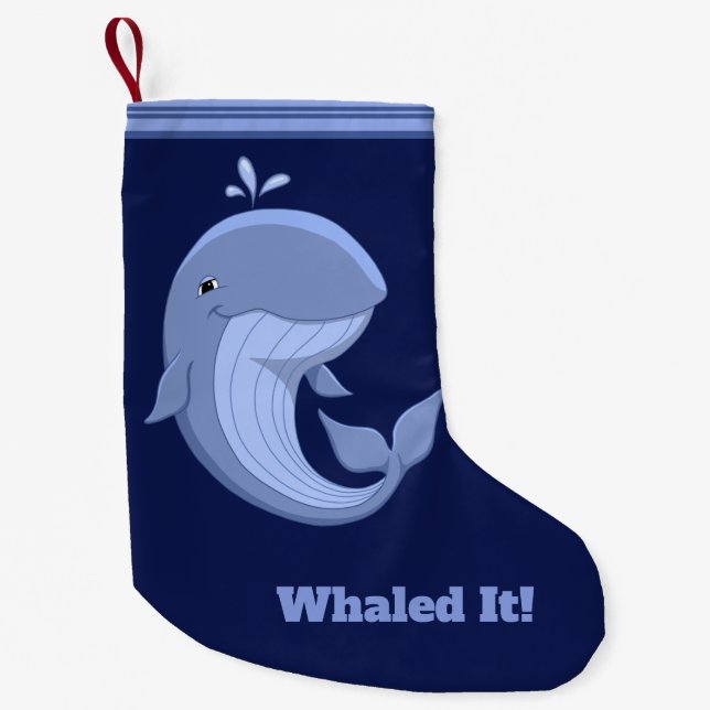 Whaled It Cute Happy Blue Whale Small Christmas Stocking (Front)