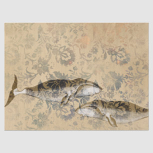 Whales and Abstract Floral Decoupage Tissue Paper