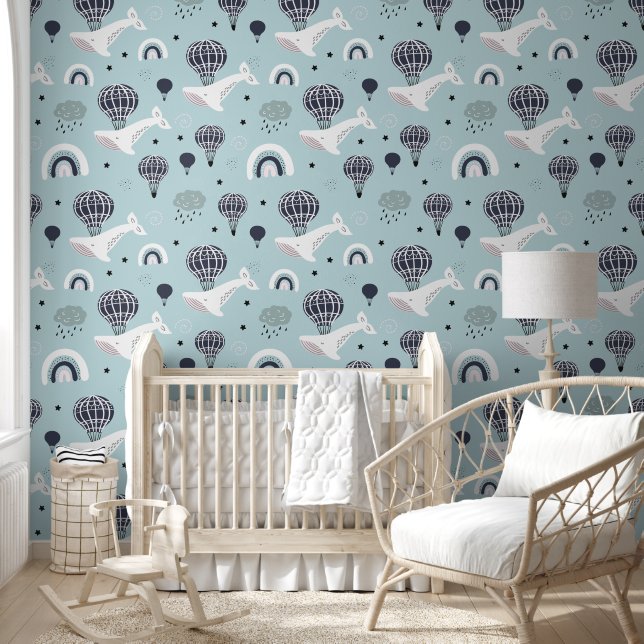 Whales and Hot Air Balloons Nursery Wallpaper (Kids)