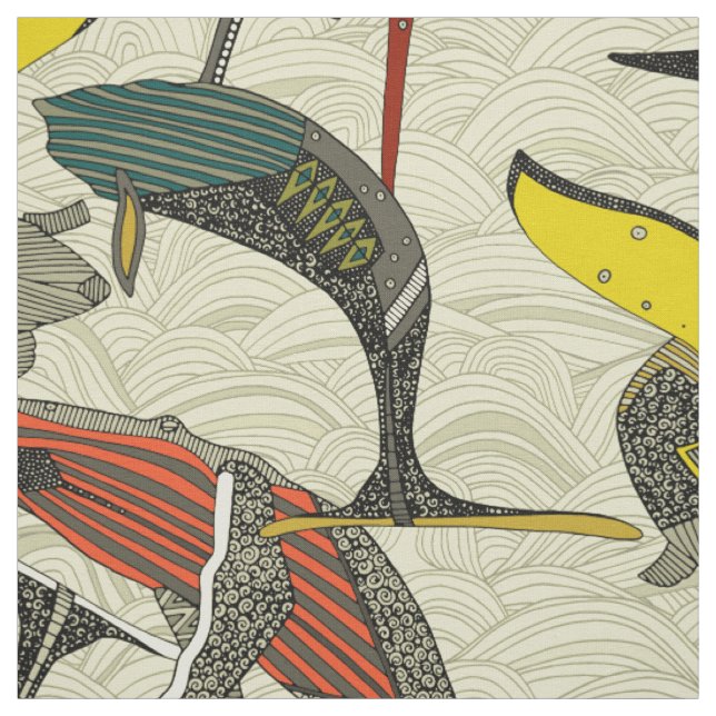 whales and waves bold fabric (Swatch)