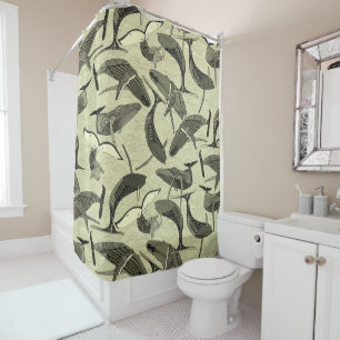 whales and waves natural shower curtain