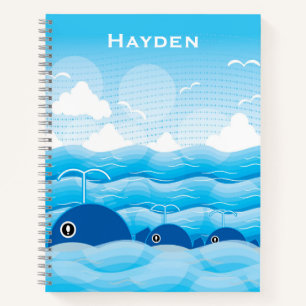Whales and Waves Ocean Blue Personalised Notebook