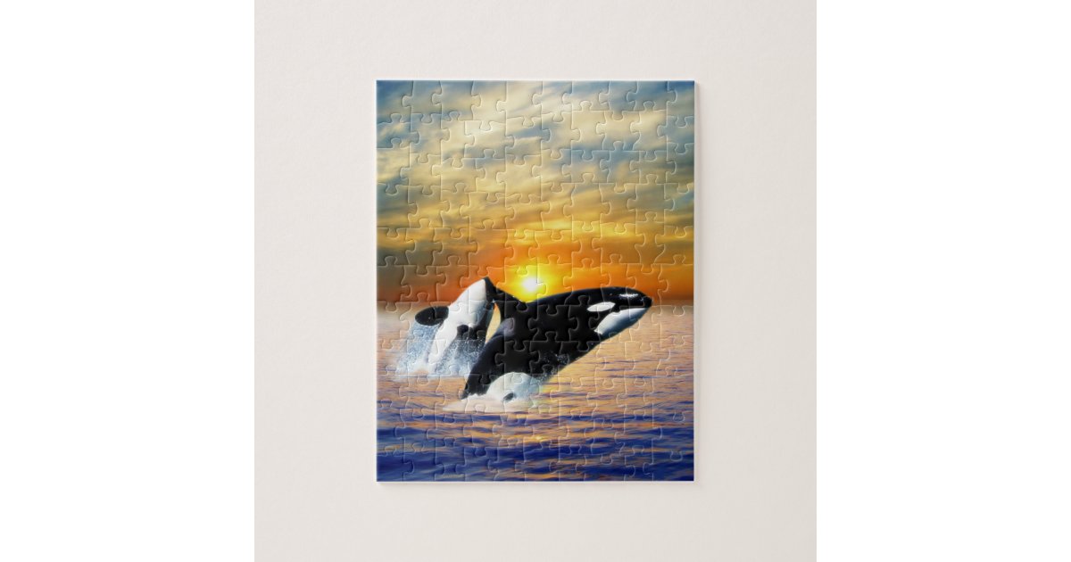 Whales at sunset jigsaw puzzle | Zazzle