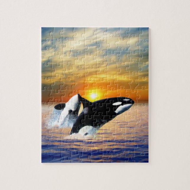 Whales at sunset jigsaw puzzle (Vertical)