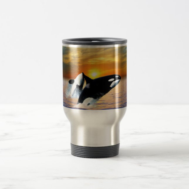 Whales at sunset travel mug (Center)