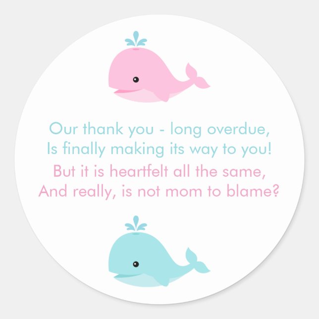 Whales Baby Shower Classic Round Sticker (Front)