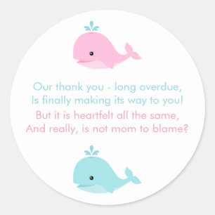 Whales Baby Shower Classic Round Sticker