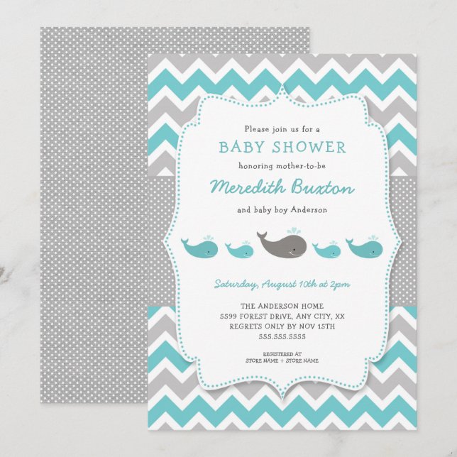 Whales baby shower invitation, neutral gender invitation (Front/Back)