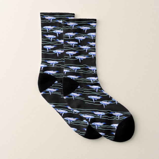 Whales Big Fish Watercolor Art  Socks (Pair)
