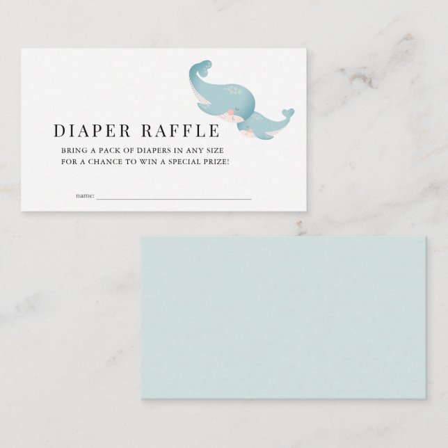 Whales Blue Baby Shower Diaper Raffle Ticket Enclosure Card (Front/Back)