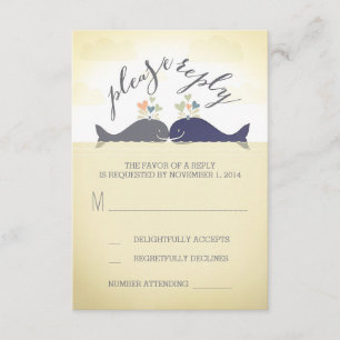 whales cute beach wedding RSVP card