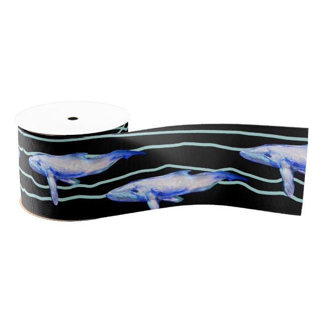 Whales  Happy fishes  Grosgrain Ribbon (Spool)