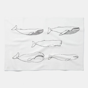 Whales Illustration (line art) Tea Towel
