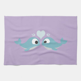Whales in love tea towel