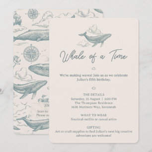 Whales in the Clouds Celestial Voyage 5th Birthday Invitation