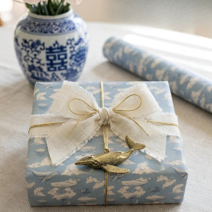 Whales in the Clouds Vintage Blue Toile Wrapping Paper