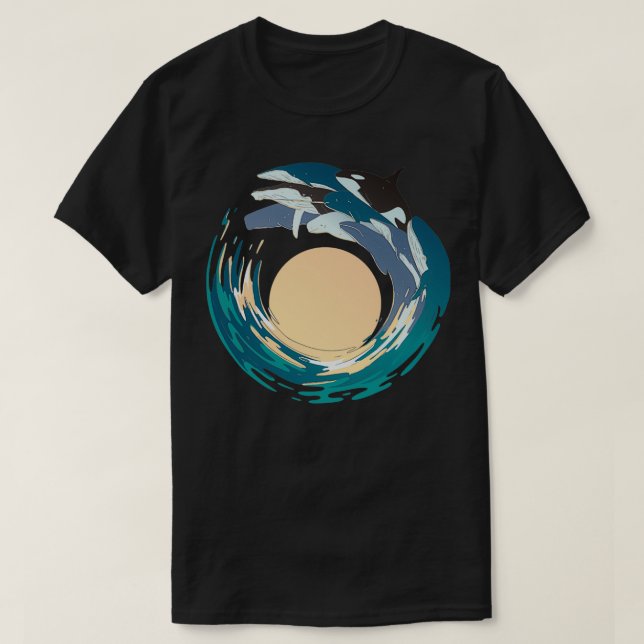 Whales Jumping Out of Water T-Shirt (Design Front)