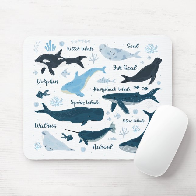Whales & Marine Life Ocean Graphic Design Mouse Mat (With Mouse)