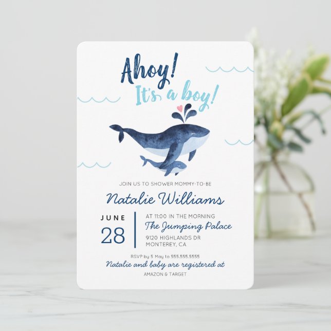 Whales Nautical Under the Sea Baby Shower Invitation (Standing Front)