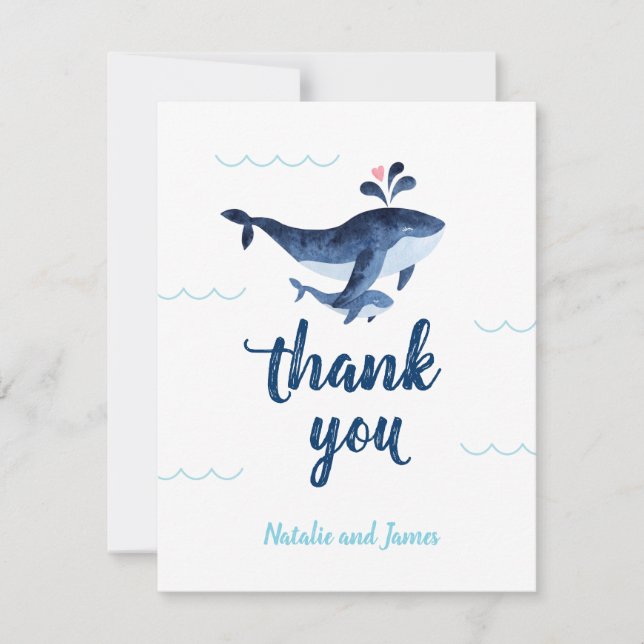 Whales Nautical Under the Sea Baby Shower Thank You Card (Front)